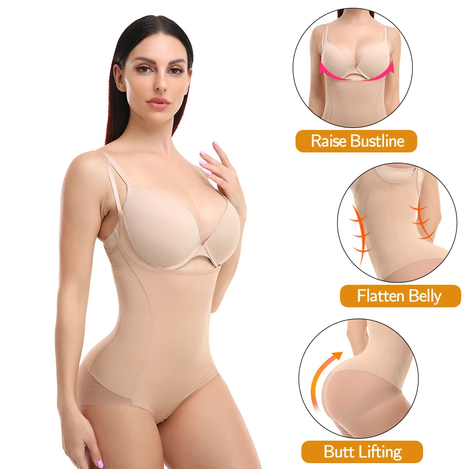 Shapewear for Women Tummy Control Bodysuits Waist Trainer Body Shaper Slimming Underwear Open Bust Compression Belly Girdles