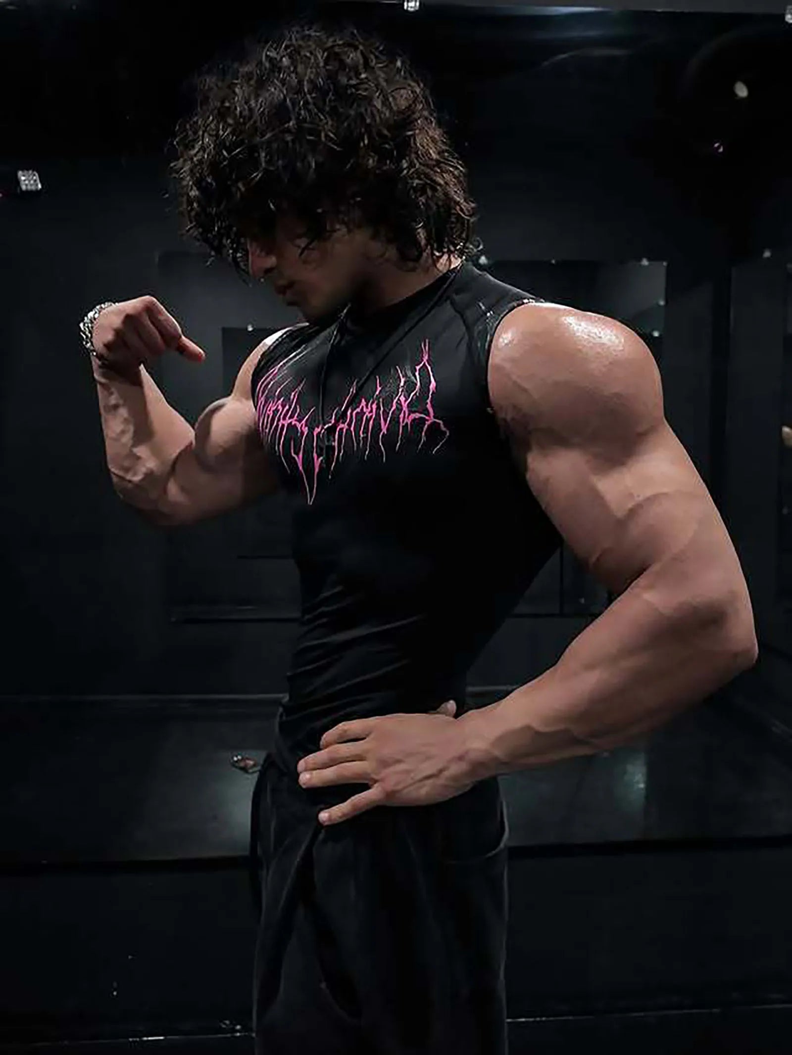 GYM T-shirt Men's Dark Gothic Print Muscle Tee  High Elasticity And Quick Drying Exercise For Bodybuilding Training 2025 Summer
